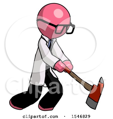 Pink Doctor Scientist Man Striking with a Red Firefighter's Ax by Leo Blanchette