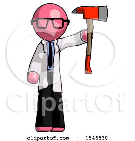 Pink Doctor Scientist Man Holding up Red Firefighter's Ax by Leo Blanchette