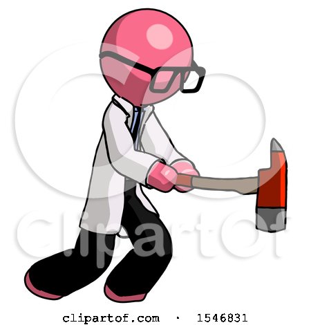 Pink Doctor Scientist Man with Ax Hitting, Striking, or Chopping by Leo Blanchette