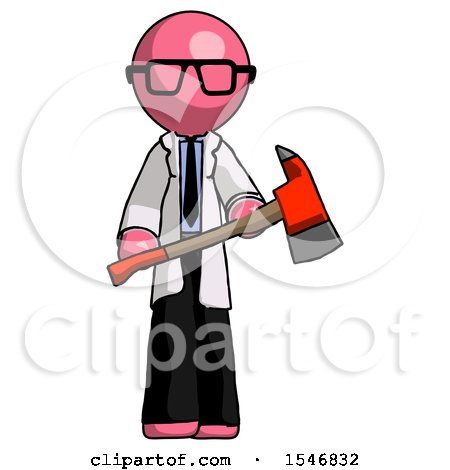 Pink Doctor Scientist Man Holding Red Fire Fighter's Ax by Leo Blanchette