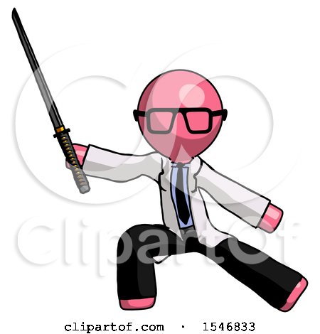 Pink Doctor Scientist Man with Ninja Sword Katana in Defense Pose by Leo Blanchette
