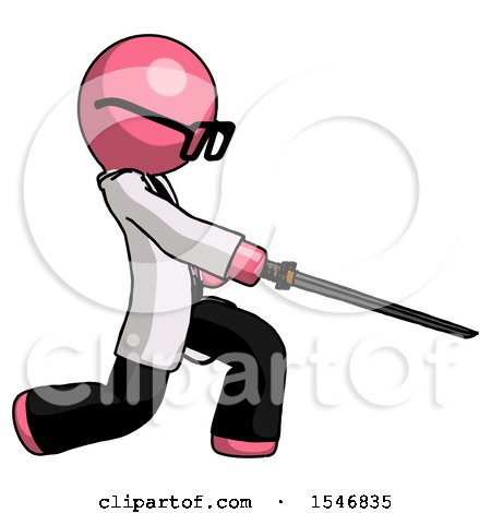 Pink Doctor Scientist Man with Ninja Sword Katana Slicing or Striking Something by Leo Blanchette