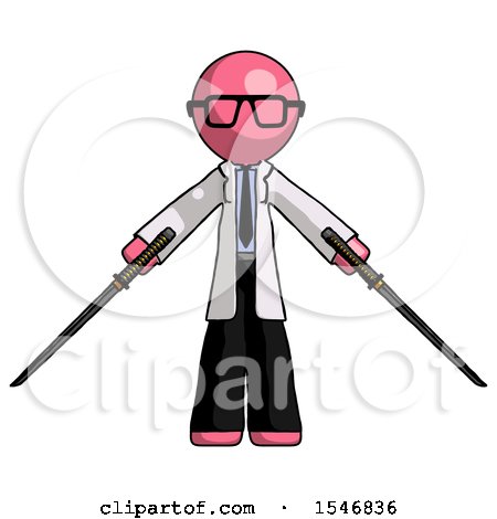 Pink Doctor Scientist Man Posing with Two Ninja Sword Katanas by Leo Blanchette