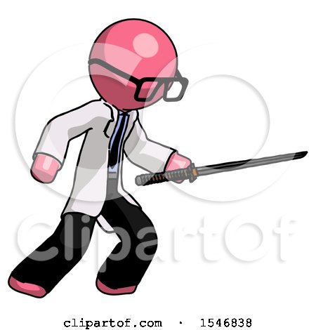Pink Doctor Scientist Man Stabbing with Ninja Sword Katana by Leo Blanchette