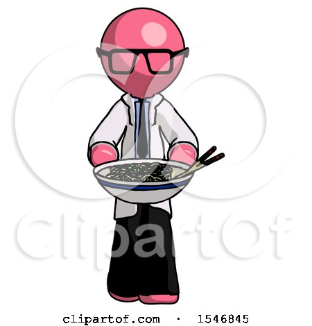 Pink Doctor Scientist Man Serving or Presenting Noodles by Leo Blanchette
