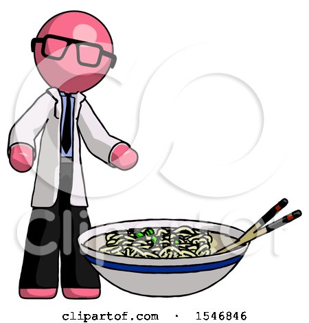 Pink Doctor Scientist Man and Noodle Bowl, Giant Soup Restaraunt Concept by Leo Blanchette