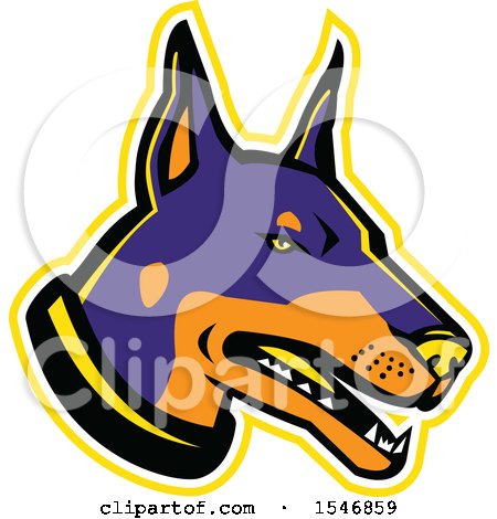 Clipart of a Doberman Pinscher Dog Mascot Head with a Yellow Outline - Royalty Free Vector Illustration by patrimonio