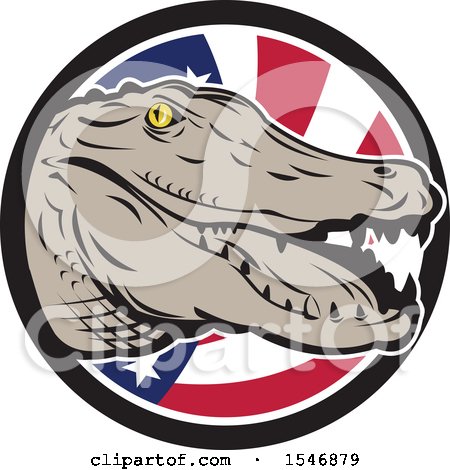 Clipart of a Retro Alligator Head over an American Flag Circle - Royalty Free Vector Illustration by patrimonio
