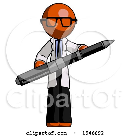 Orange Doctor Scientist Man Posing Confidently with Giant Pen by Leo Blanchette