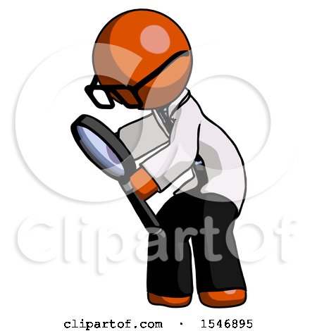 Orange Doctor Scientist Man Inspecting with Large Magnifying Glass Left by Leo Blanchette