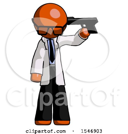 Orange Doctor Scientist Man Suicide Gun Pose by Leo Blanchette