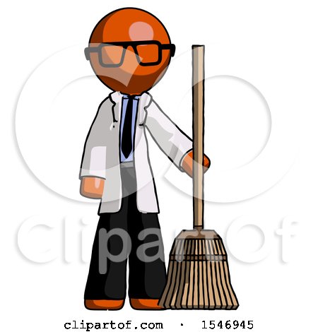 Orange Doctor Scientist Man Standing with Broom Cleaning Services by Leo Blanchette
