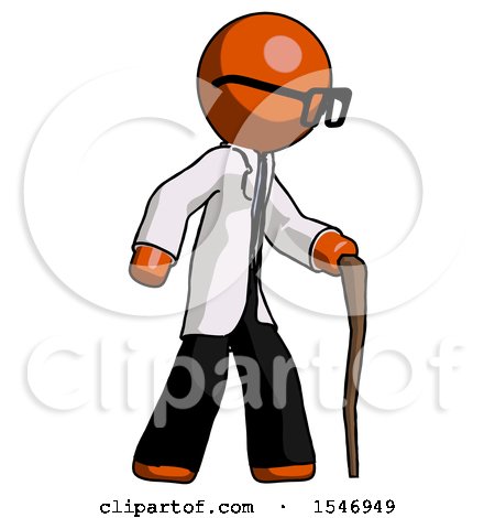 Orange Doctor Scientist Man Walking with Hiking Stick by Leo Blanchette
