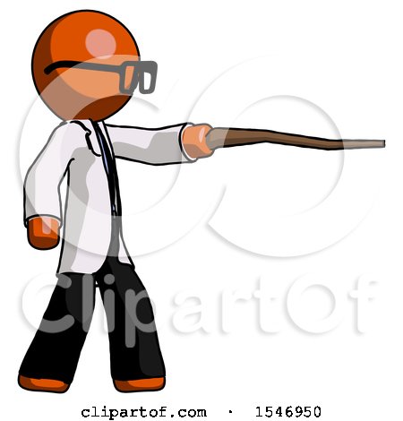 Orange Doctor Scientist Man Pointing with Hiking Stick by Leo Blanchette