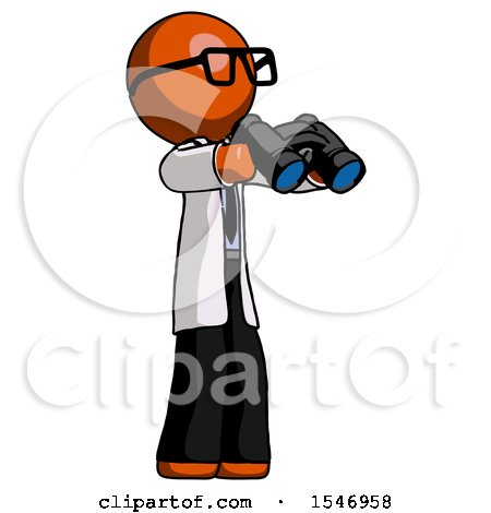Orange Doctor Scientist Man Holding Binoculars Ready to Look Right by Leo Blanchette