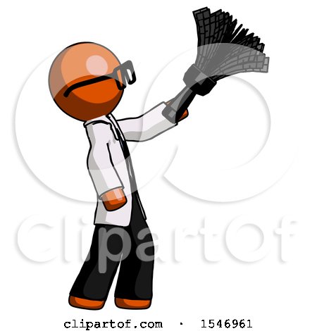 Orange Doctor Scientist Man Dusting with Feather Duster Upwards by Leo Blanchette