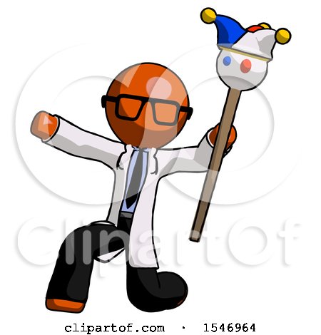 Orange Doctor Scientist Man Holding Jester Staff Posing Charismatically by Leo Blanchette