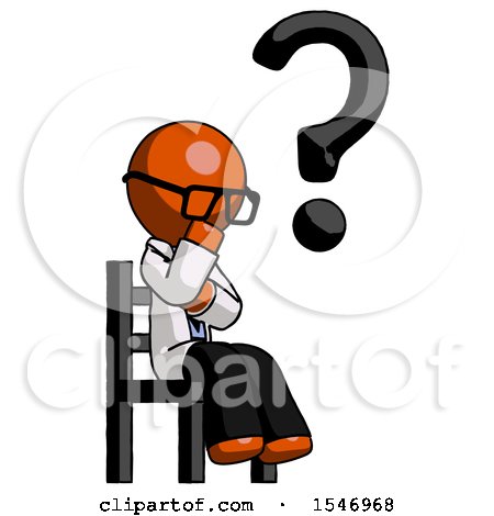 Orange Doctor Scientist Man Question Mark Concept, Sitting on Chair Thinking by Leo Blanchette
