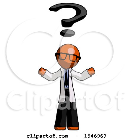 Orange Doctor Scientist Man with Question Mark Above Head, Confused by Leo Blanchette