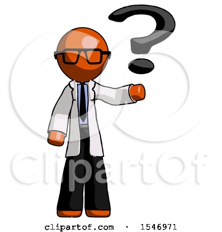 Orange Doctor Scientist Man Holding Question Mark to Right by Leo Blanchette