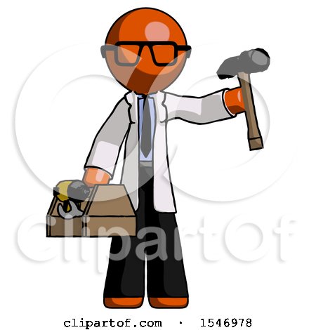 Orange Doctor Scientist Man Holding Tools and Toolchest Ready to Work by Leo Blanchette