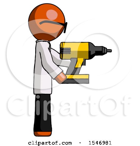Orange Doctor Scientist Man Using Drill Drilling Something on Right Side by Leo Blanchette