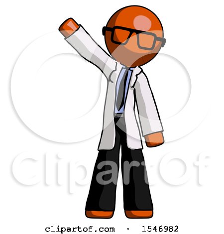 Orange Doctor Scientist Man Waving Emphatically with Right Arm by Leo Blanchette