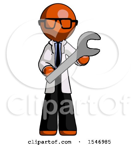 Orange Doctor Scientist Man Holding Large Wrench with Both Hands by Leo Blanchette
