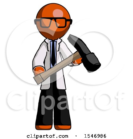 Orange Doctor Scientist Man Holding Hammer Ready to Work by Leo Blanchette