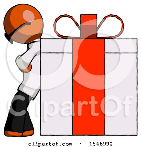 Orange Doctor Scientist Man Gift Concept - Leaning Against Large Present by Leo Blanchette