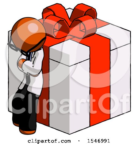Orange Doctor Scientist Man Leaning on Gift with Red Bow Angle View by Leo Blanchette