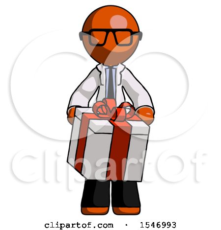Orange Doctor Scientist Man Gifting Present with Large Bow Front View by Leo Blanchette