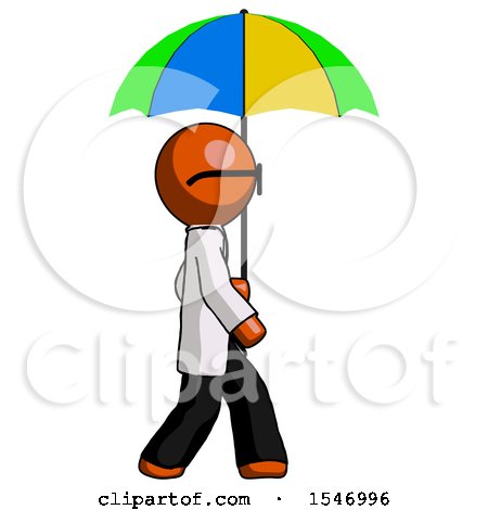 Orange Doctor Scientist Man Walking with Colored Umbrella by Leo Blanchette