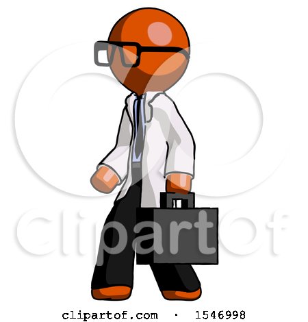 Orange Doctor Scientist Man Walking with Briefcase to the Left by Leo Blanchette