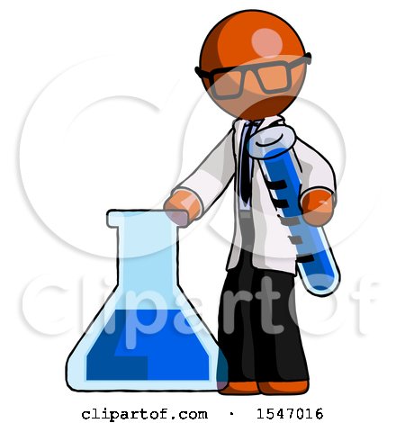 Orange Doctor Scientist Man Holding Test Tube Beside Beaker or Flask by Leo Blanchette