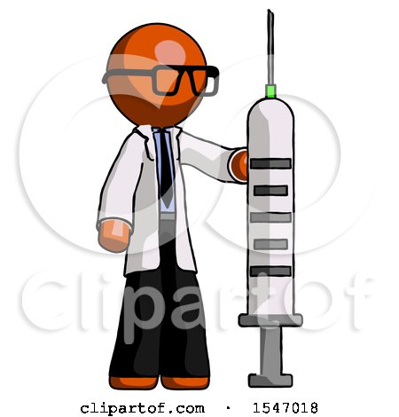 Orange Doctor Scientist Man Holding Large Syringe by Leo Blanchette