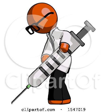 Orange Doctor Scientist Man Using Syringe Giving Injection by Leo Blanchette