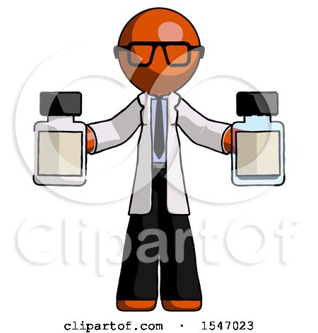 Orange Doctor Scientist Man Holding Two Medicine Bottles by Leo Blanchette