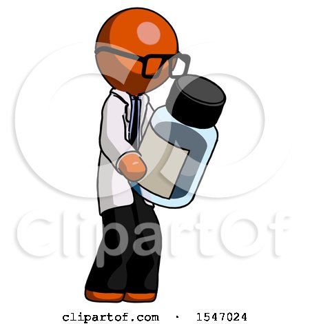 Orange Doctor Scientist Man Holding Glass Medicine Bottle by Leo Blanchette