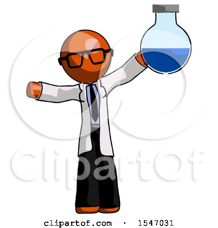 Orange Doctor Scientist Man Holding Large Round Flask or Beaker by Leo Blanchette