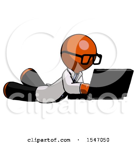Orange Doctor Scientist Man Using Laptop Computer While Lying on Floor Side Angled View by Leo Blanchette