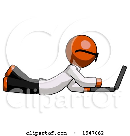 Orange Doctor Scientist Man Using Laptop Computer While Lying on Floor Side View by Leo Blanchette