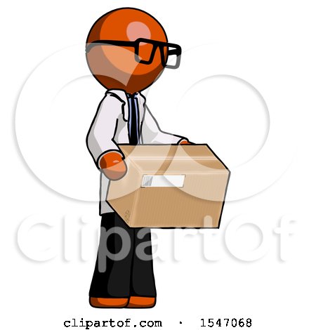 Orange Doctor Scientist Man Holding Package to Send or Recieve in Mail by Leo Blanchette