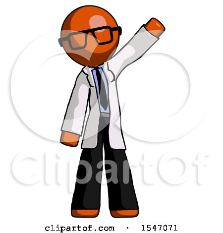 Orange Doctor Scientist Man Waving Emphatically with Left Arm by Leo Blanchette