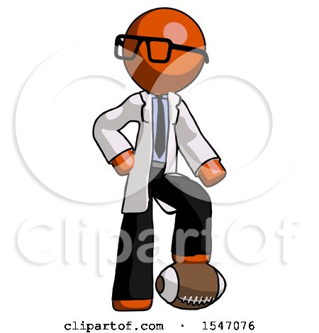 Orange Doctor Scientist Man Standing with Foot on Football by Leo Blanchette