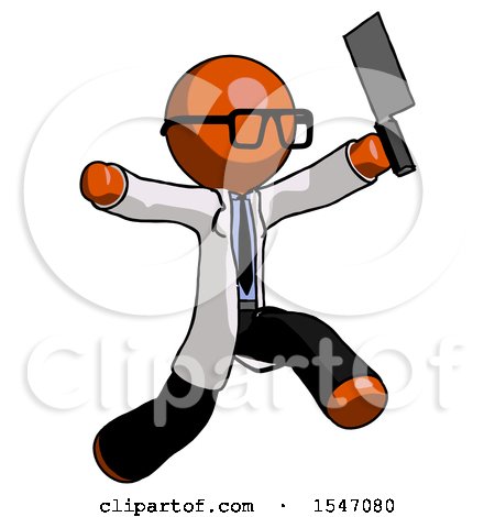 Orange Doctor Scientist Man Psycho Running with Meat Cleaver by Leo Blanchette