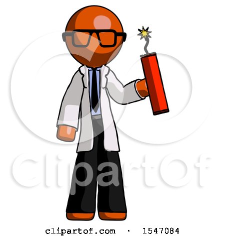Orange Doctor Scientist Man Holding Dynamite with Fuse Lit by Leo Blanchette
