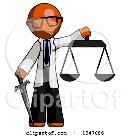 Orange Doctor Scientist Man Justice Concept with Scales and Sword, Justicia Derived by Leo Blanchette