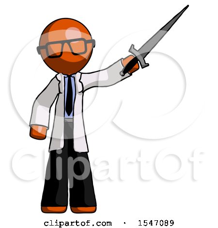 Orange Doctor Scientist Man Holding Sword in the Air Victoriously by Leo Blanchette
