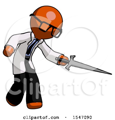 Orange Doctor Scientist Man Sword Pose Stabbing or Jabbing by Leo Blanchette